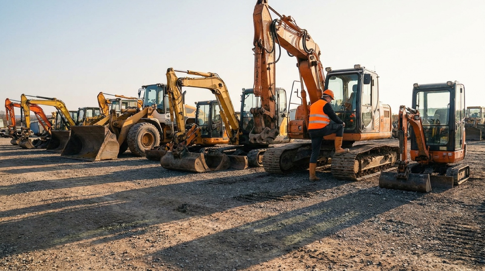 Baumaschinen verkaufen und ankaufen, Bagger und Radlader auf deutschem Baumaschinenhof