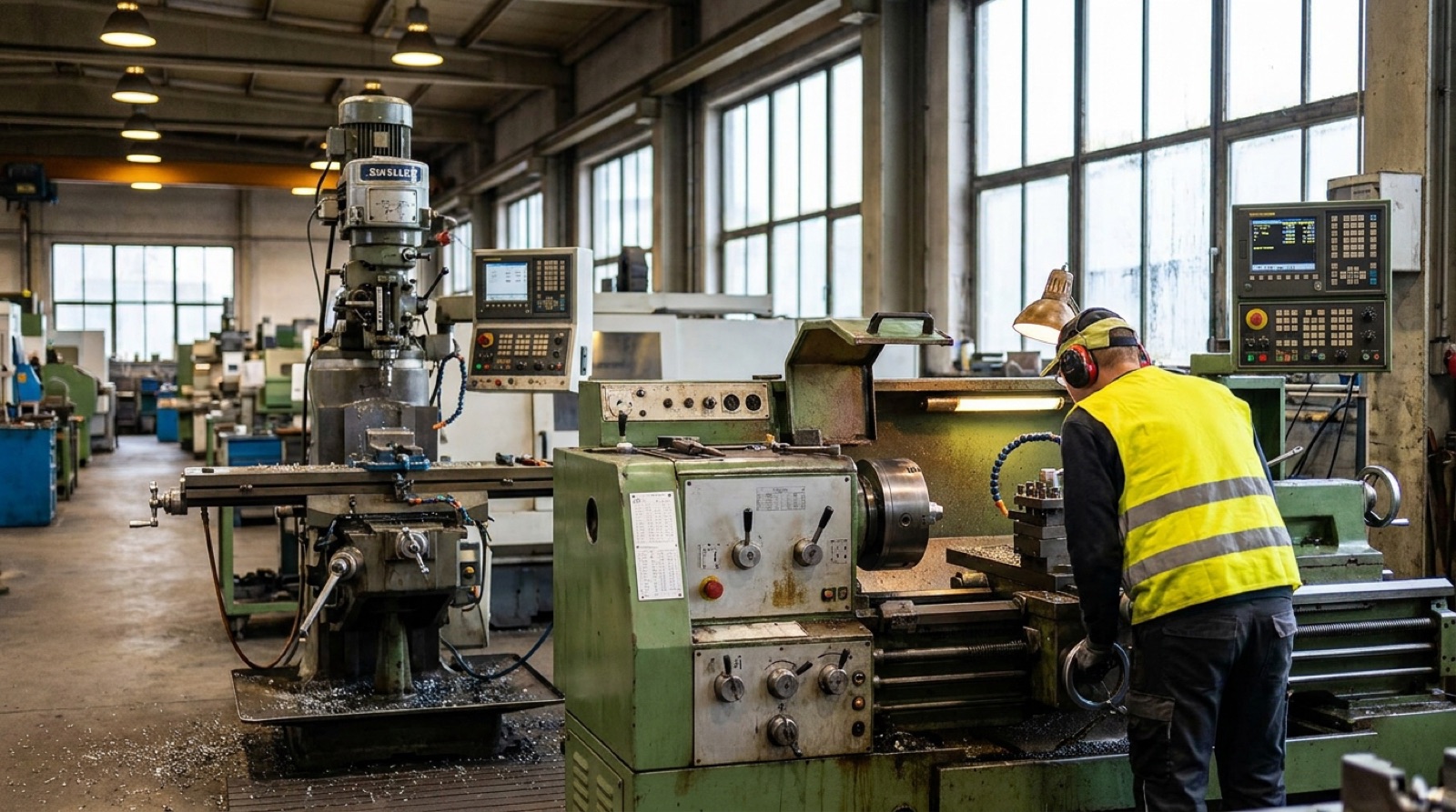Werkzeugmaschinen CNC-Drehmaschine in Werkstatt bei Maschinenbewertung und Verkauf
