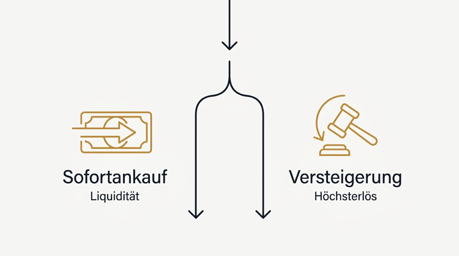 Infografik Entscheidung Sofortankauf für Liquidität versus Versteigerung für Höchsterlös